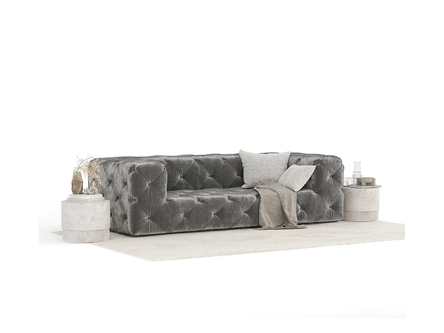 Sofa Cosimo - Chenille-Stoff - Drei-Personen - grau