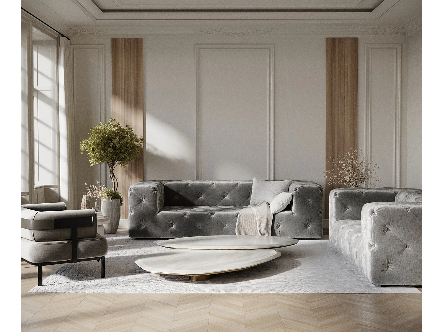 Canapé Cosimo - chenille - 3 places - gris