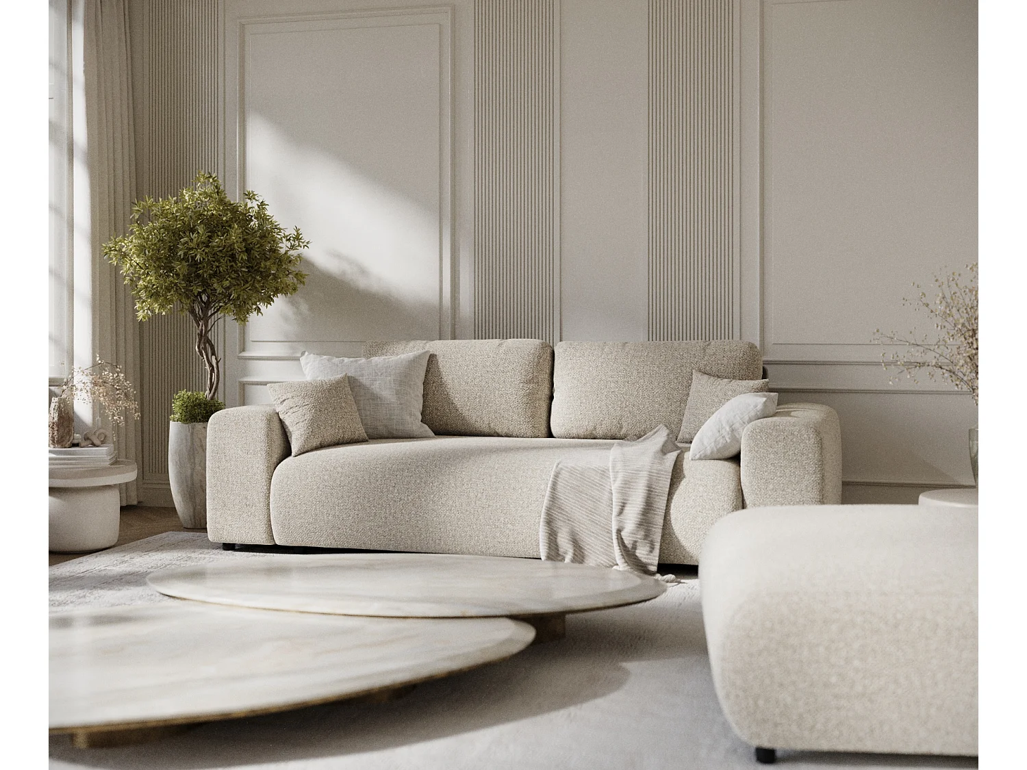 Canapé en tissu bouclette Zanzibar - 3 places - beige