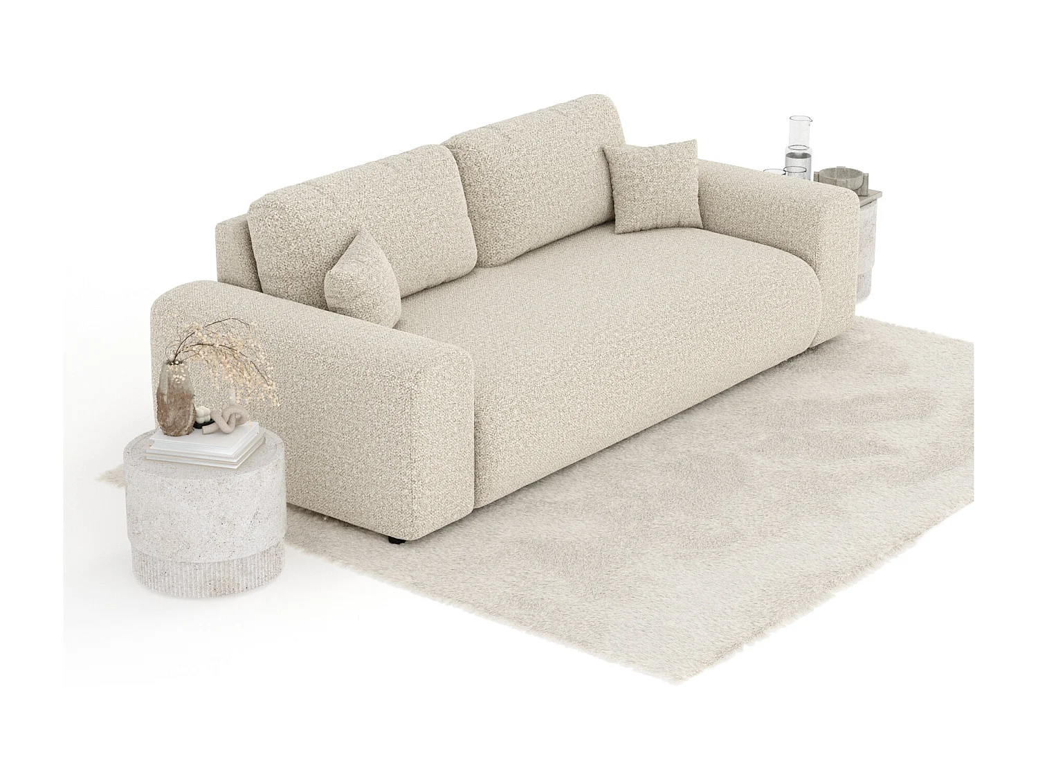 Canapé en tissu bouclette Zanzibar - 3 places - beige