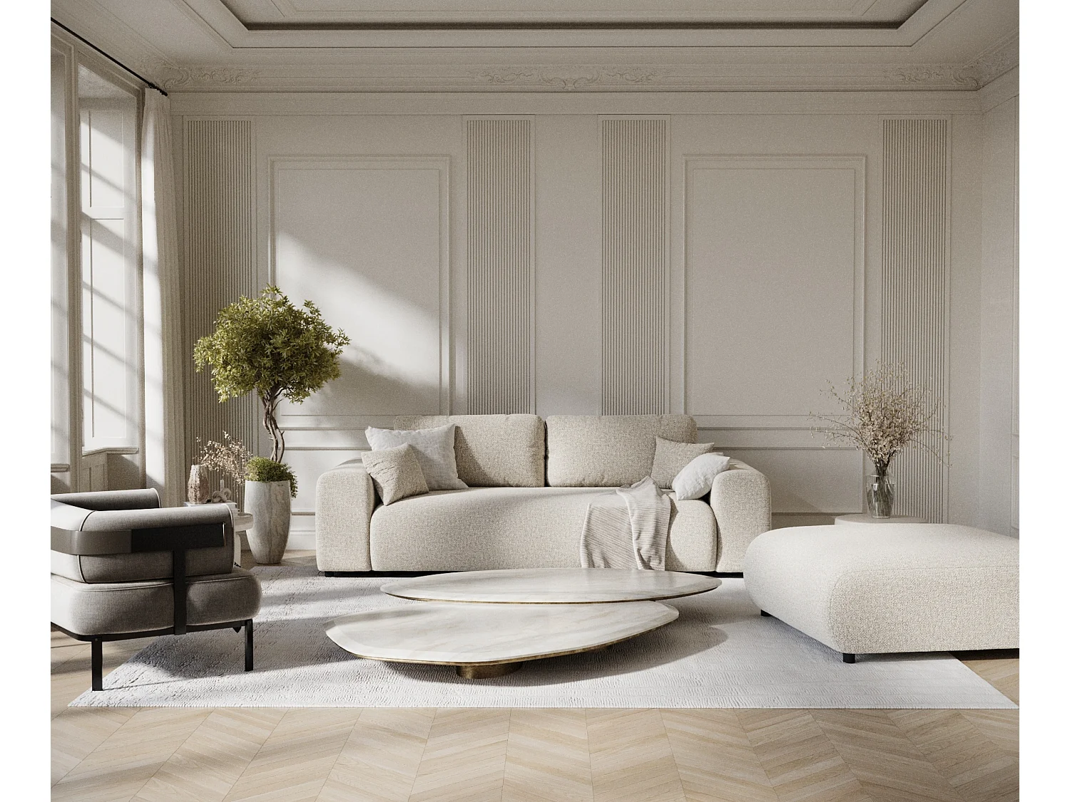 Canapé en tissu bouclette Zanzibar - 3 places - beige