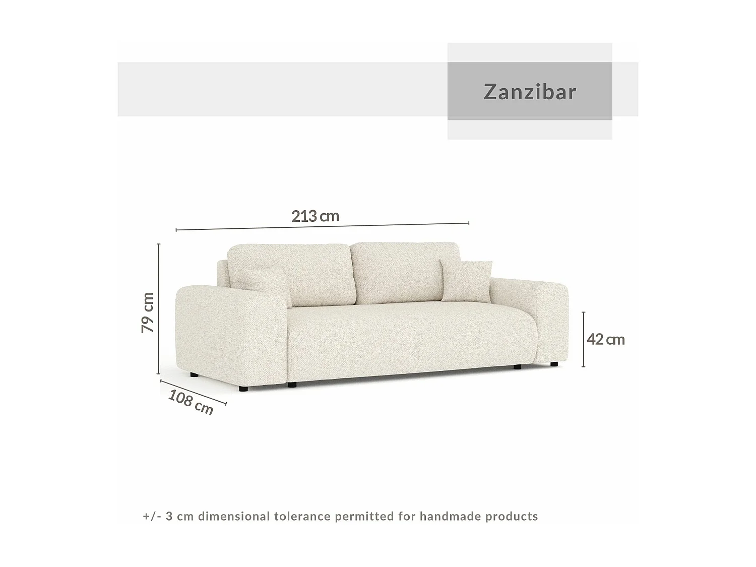 Canapé en tissu bouclette Zanzibar - 3 places - beige