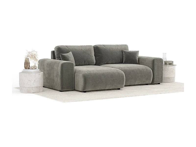 Canapé d'angle en tissu velours Zanzibar - 4 places - gris