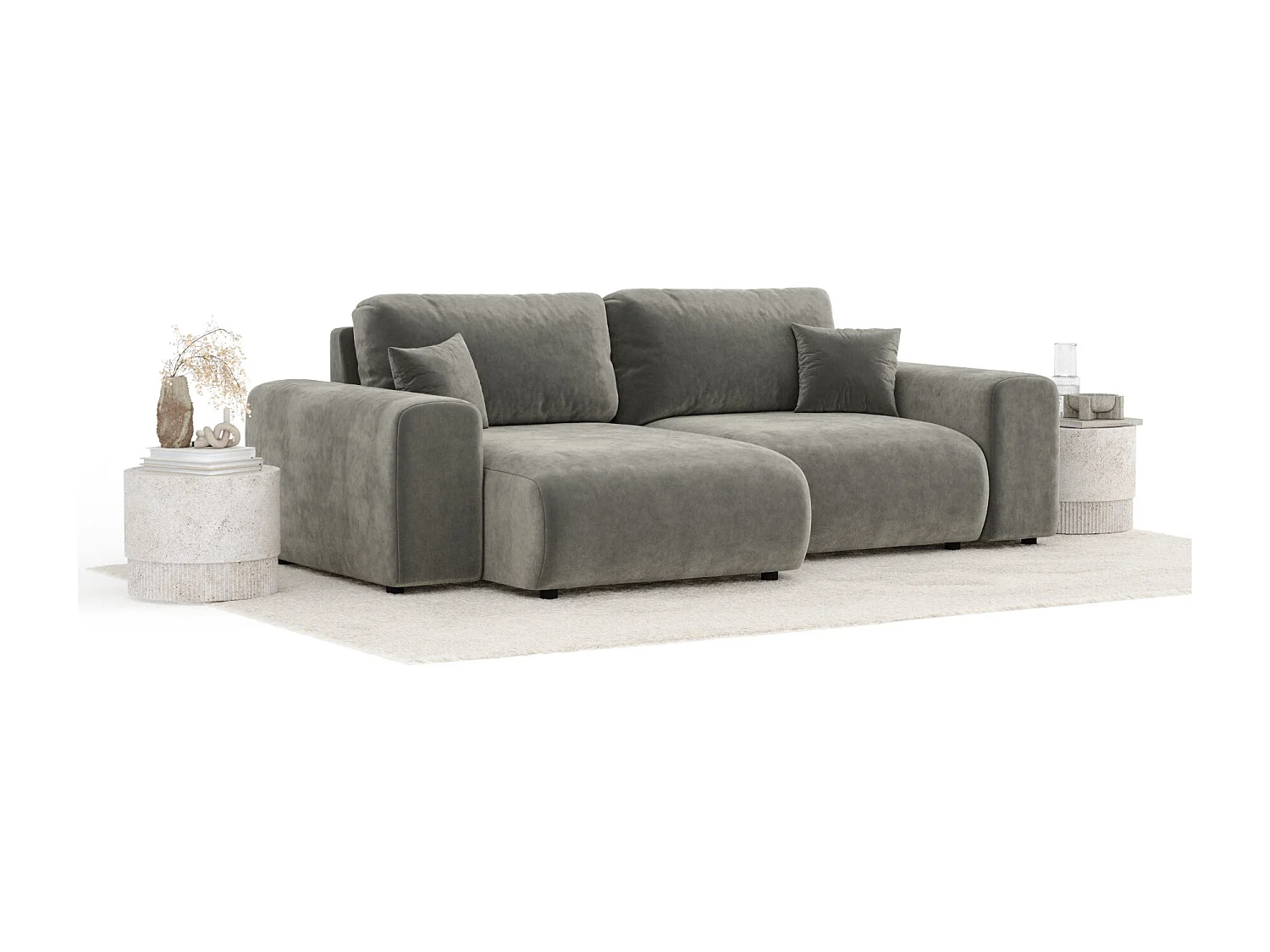 Canapé d'angle en tissu velours Zanzibar - 4 places - gris