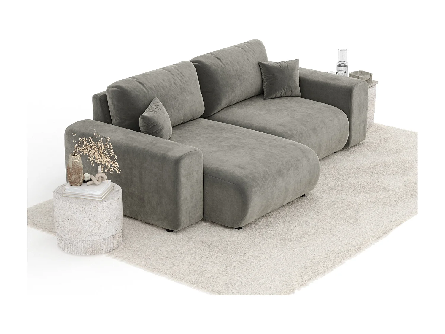 Canapé d'angle en tissu velours Zanzibar - 4 places - gris