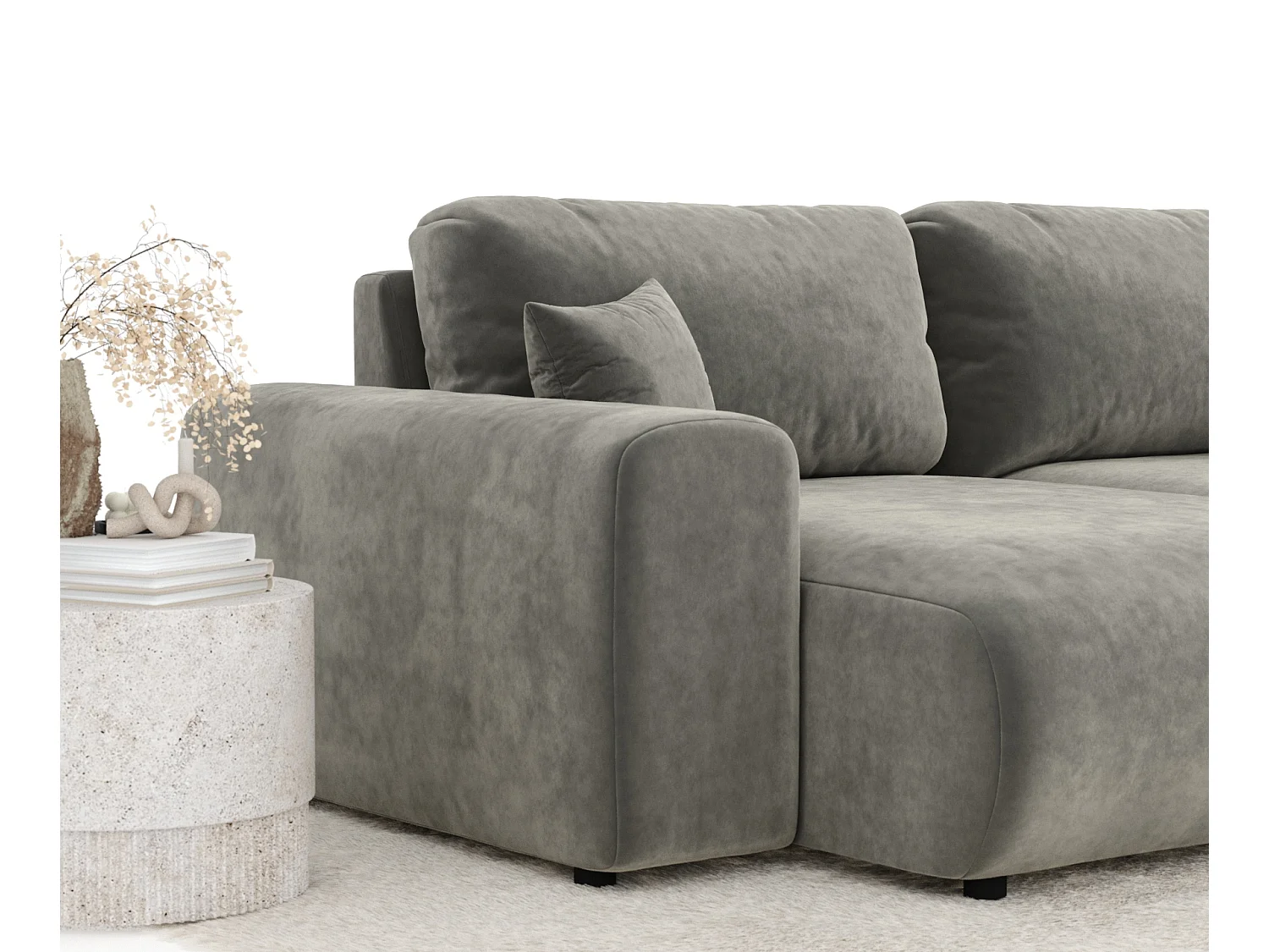 Canapé d'angle en tissu velours Zanzibar - 4 places - gris
