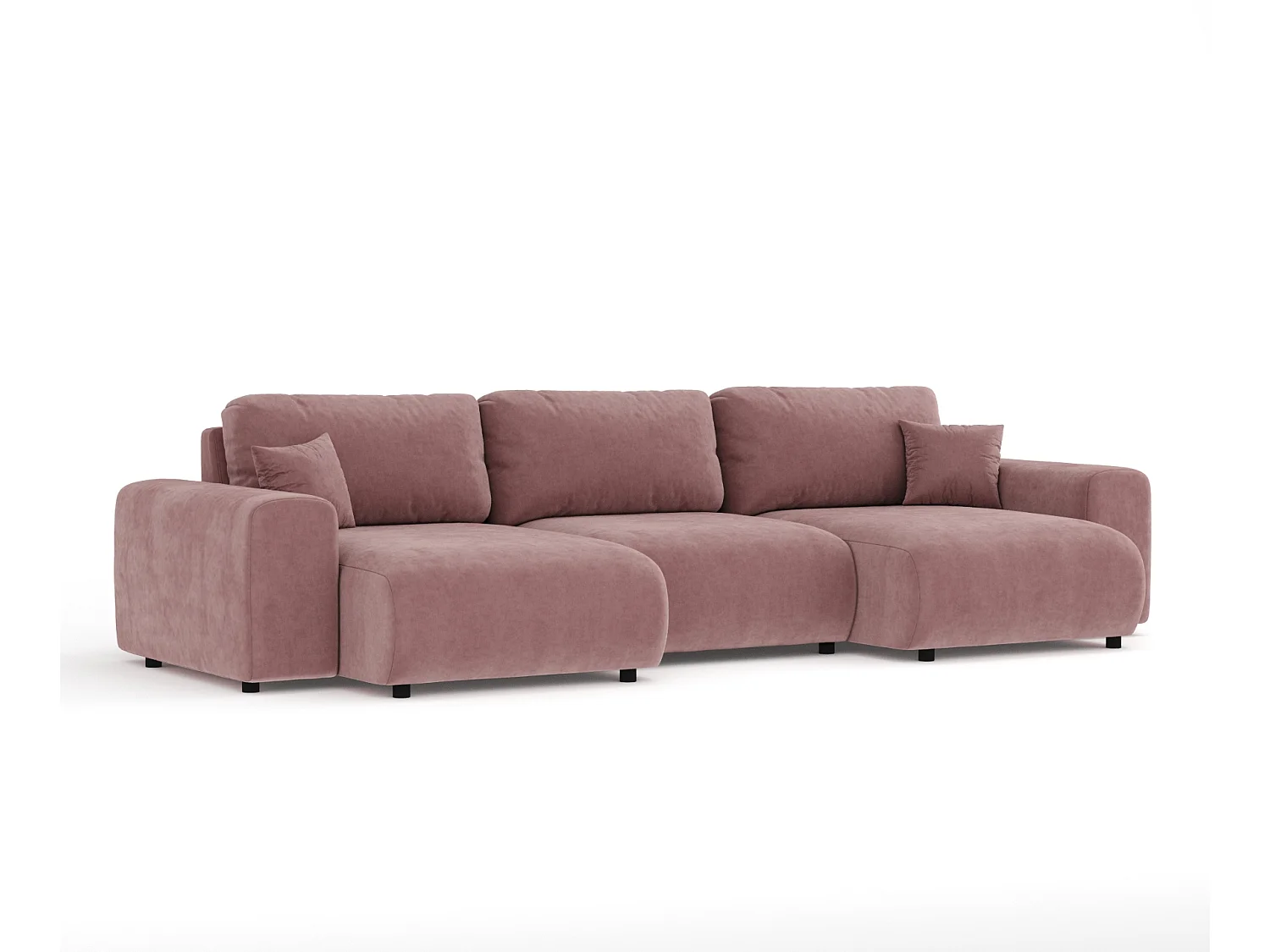 Canapé d'angle panoramique en tissu velours Zanzibar - 6 places - rose