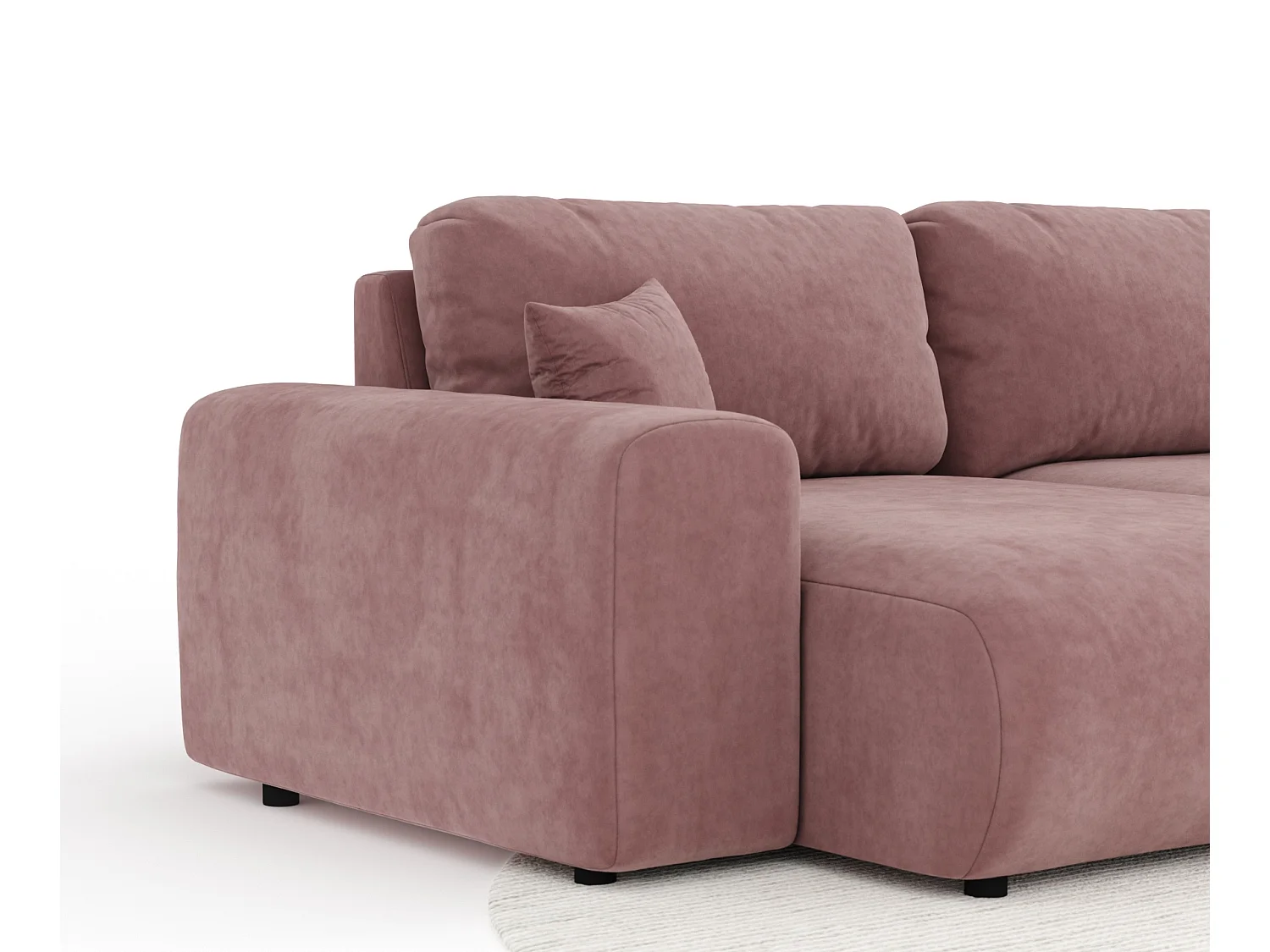 Canapé d'angle panoramique en tissu velours Zanzibar - 6 places - rose