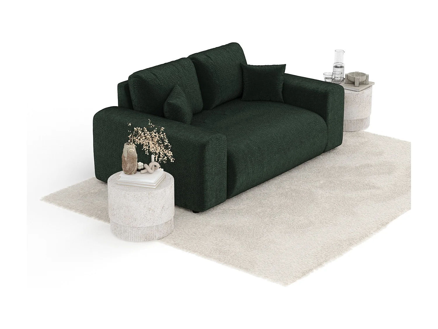 Canapé en tissu chenille Zanzibar - 2 places - vert foncé