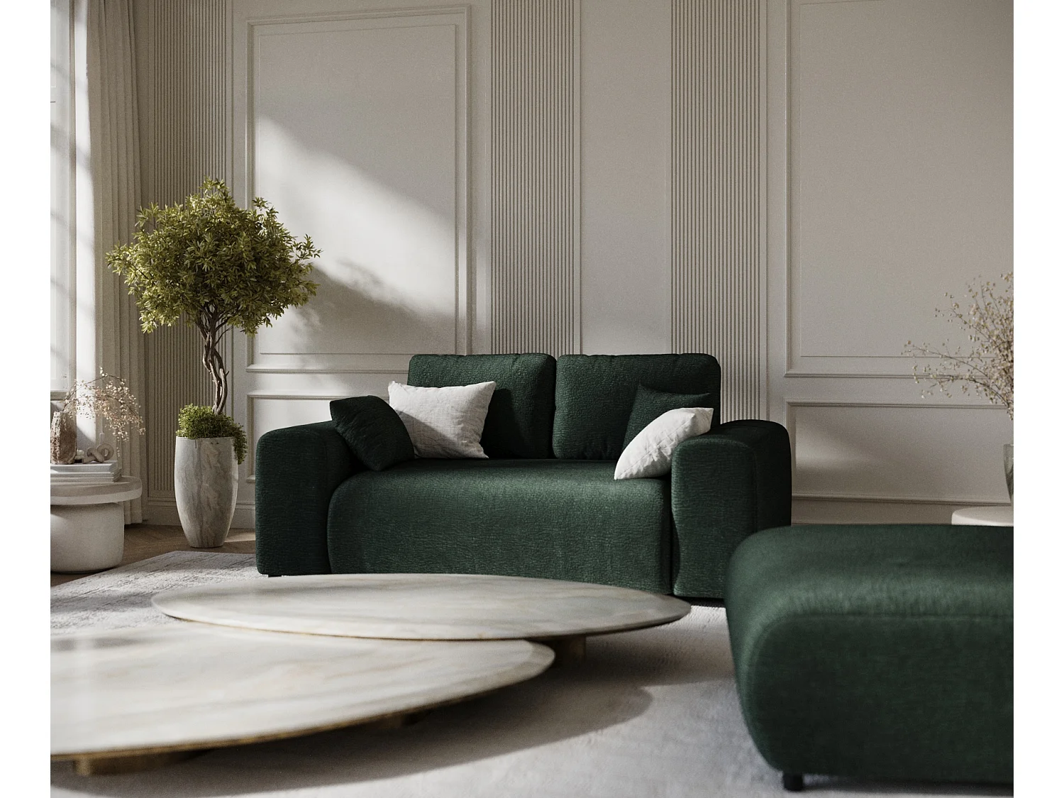 Canapé en tissu chenille Zanzibar - 2 places - vert foncé