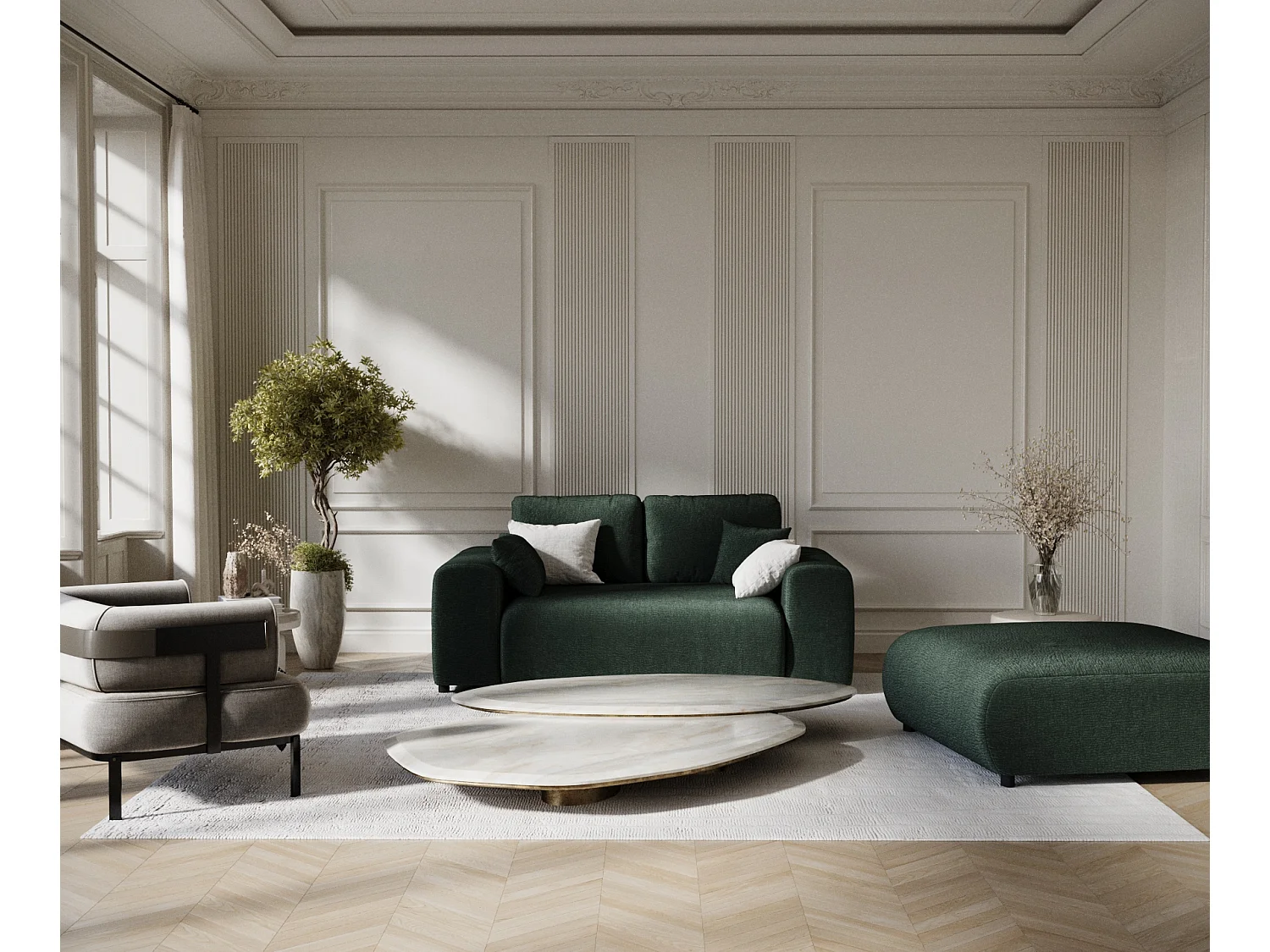 Canapé en tissu chenille Zanzibar - 2 places - vert foncé