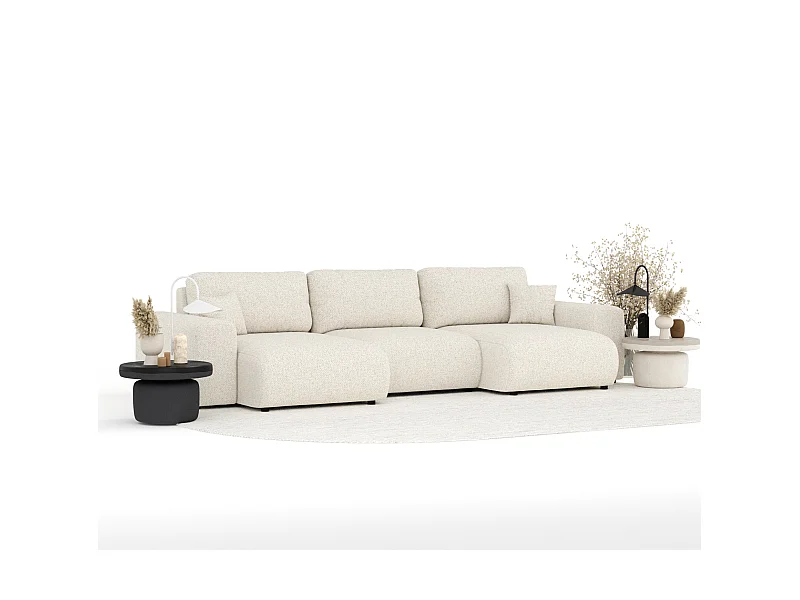 Panorama-Sofa aus Boucle-Stoff Zanzibar - Sechs-Personen - hellbeige