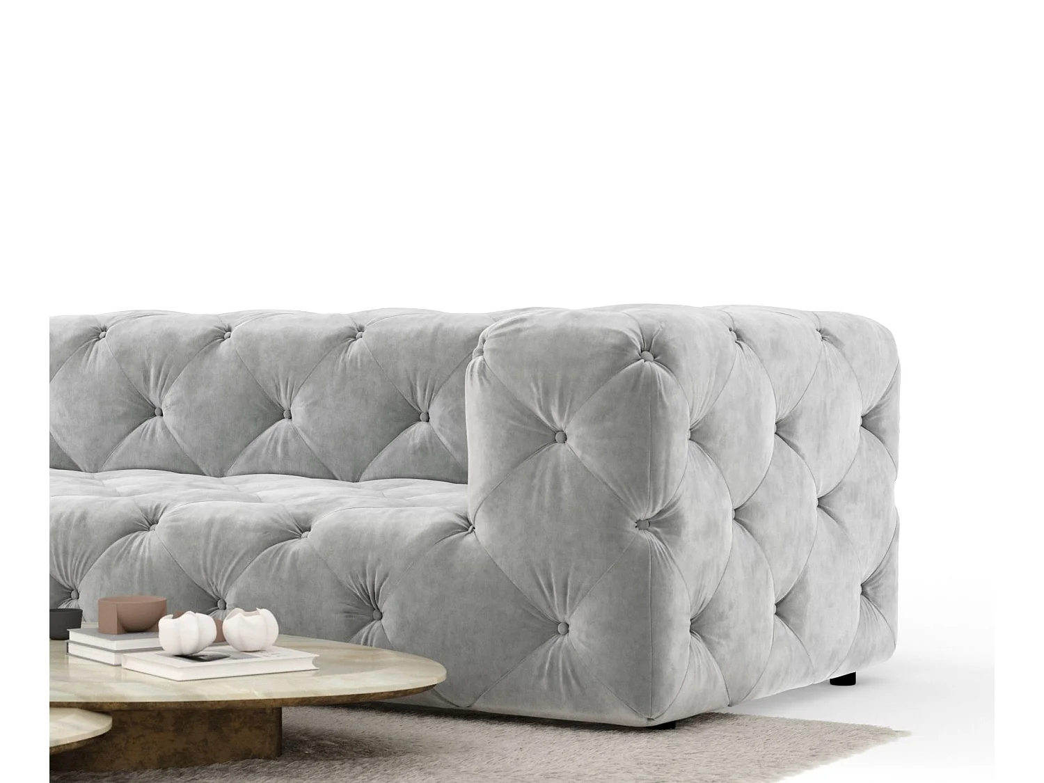 Canapé d'angle Cosimo - velours - 5 places - gris clair