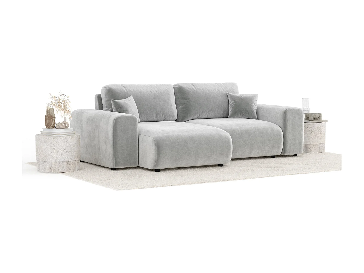 Canapé d'angle en tissu velours Zanzibar - 4 places - gris clair