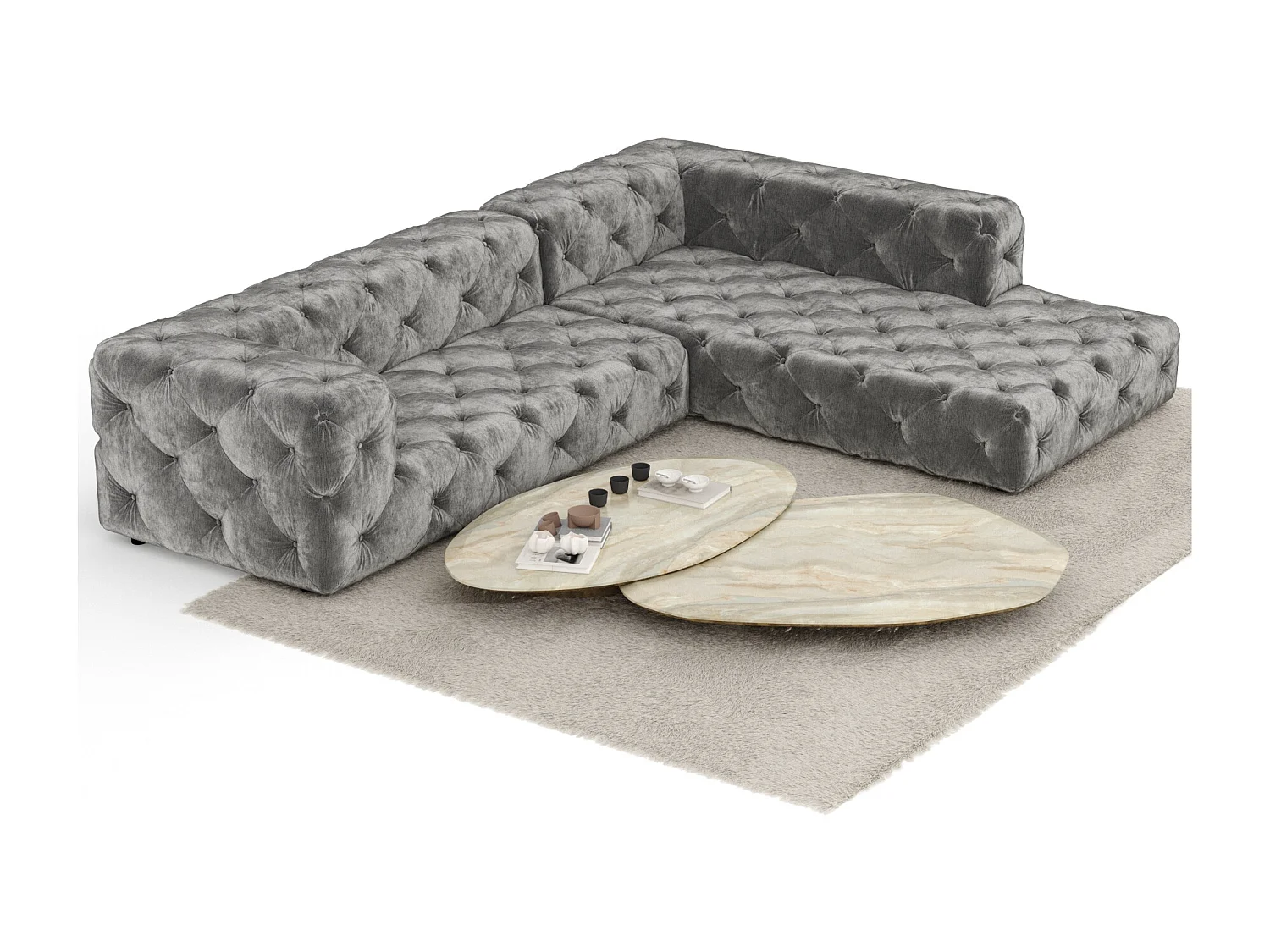 Canapé d'angle Cosimo - chenille - 5 places - gris