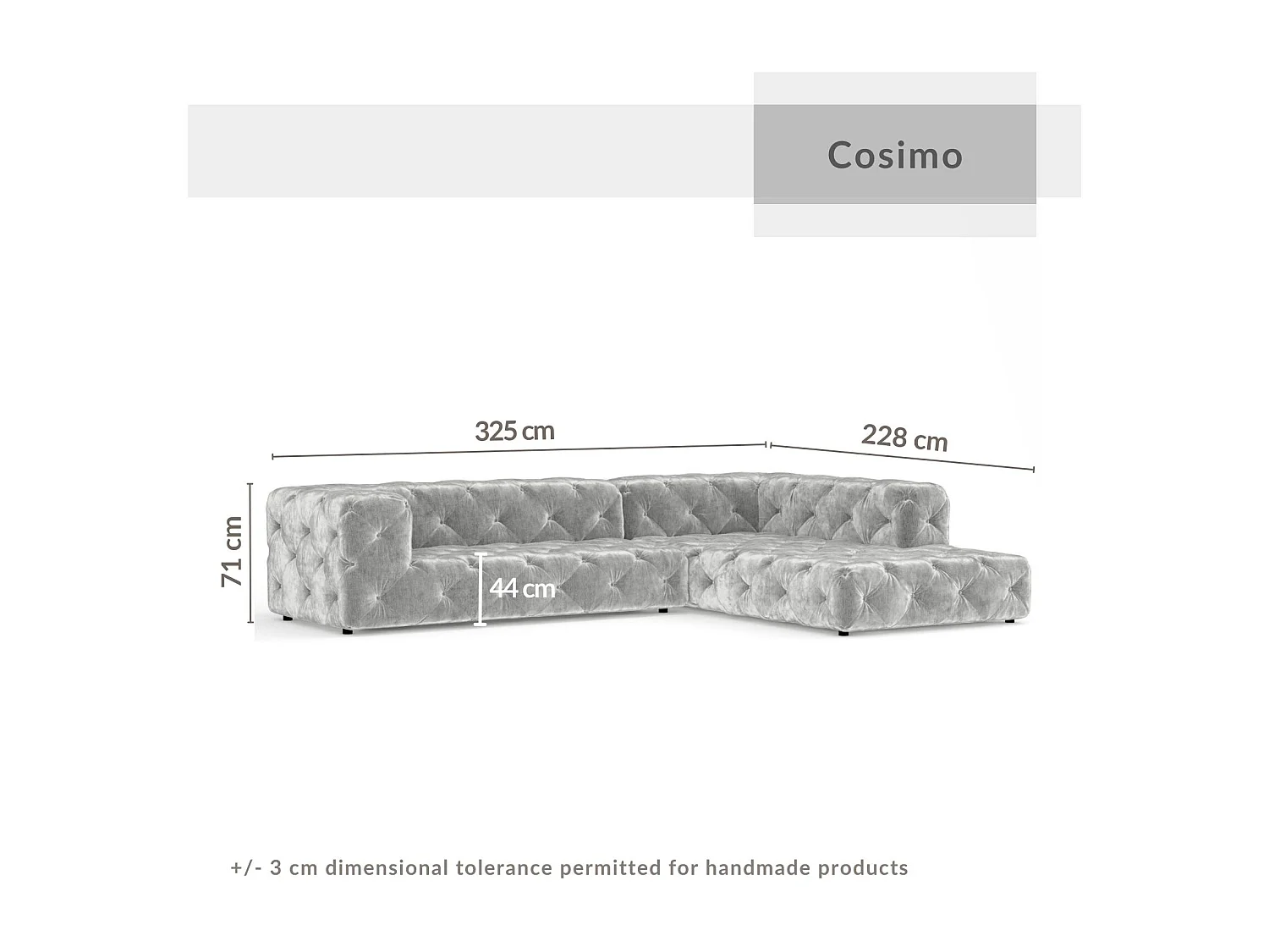 Canapé d'angle Cosimo - chenille - 5 places - gris