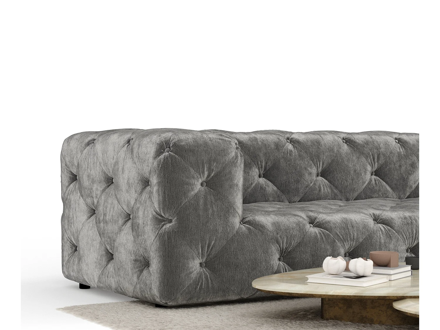 Canapé d'angle Cosimo - chenille - 5 places - gris