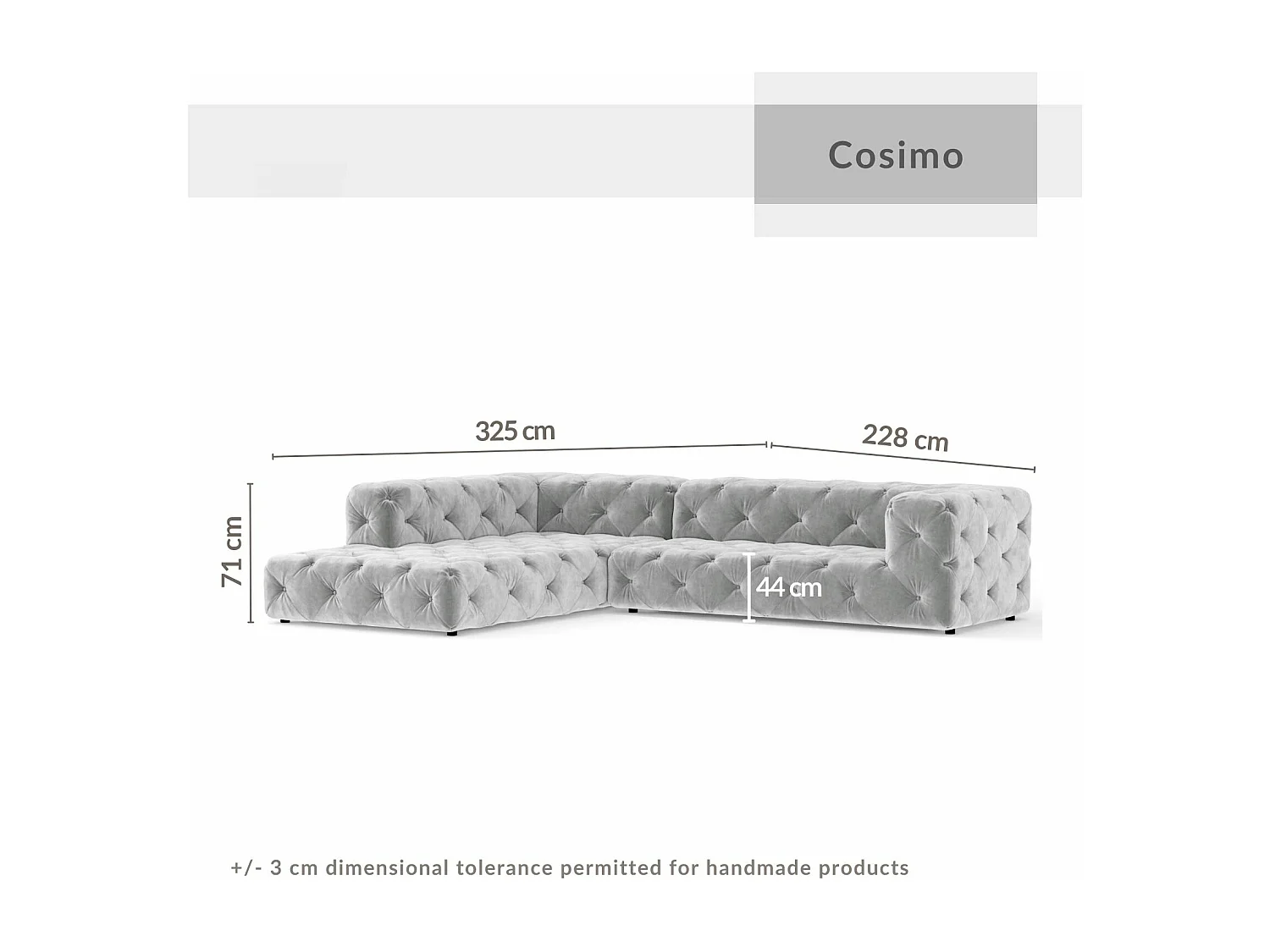 Canapé d'angle Cosimo - velours - 5 places - rose