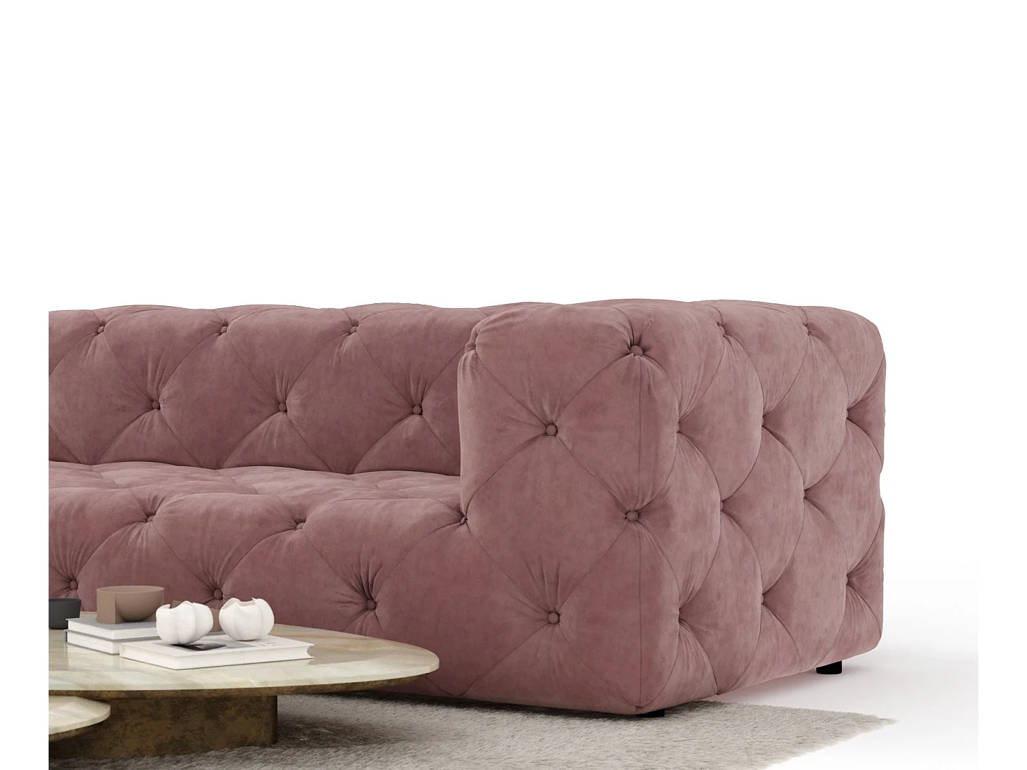 Canapé d'angle Cosimo - velours - 5 places - rose