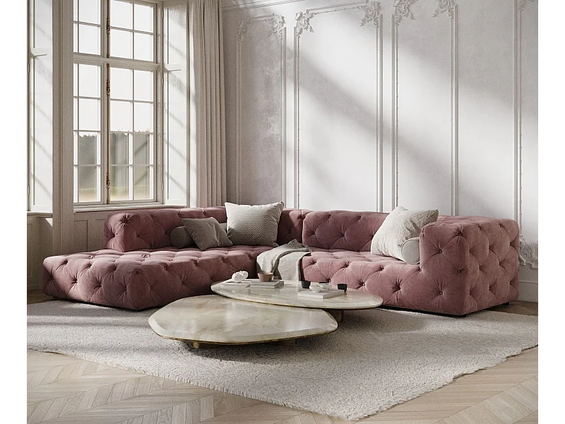 Canapé d'angle Cosimo - velours - 5 places - rose