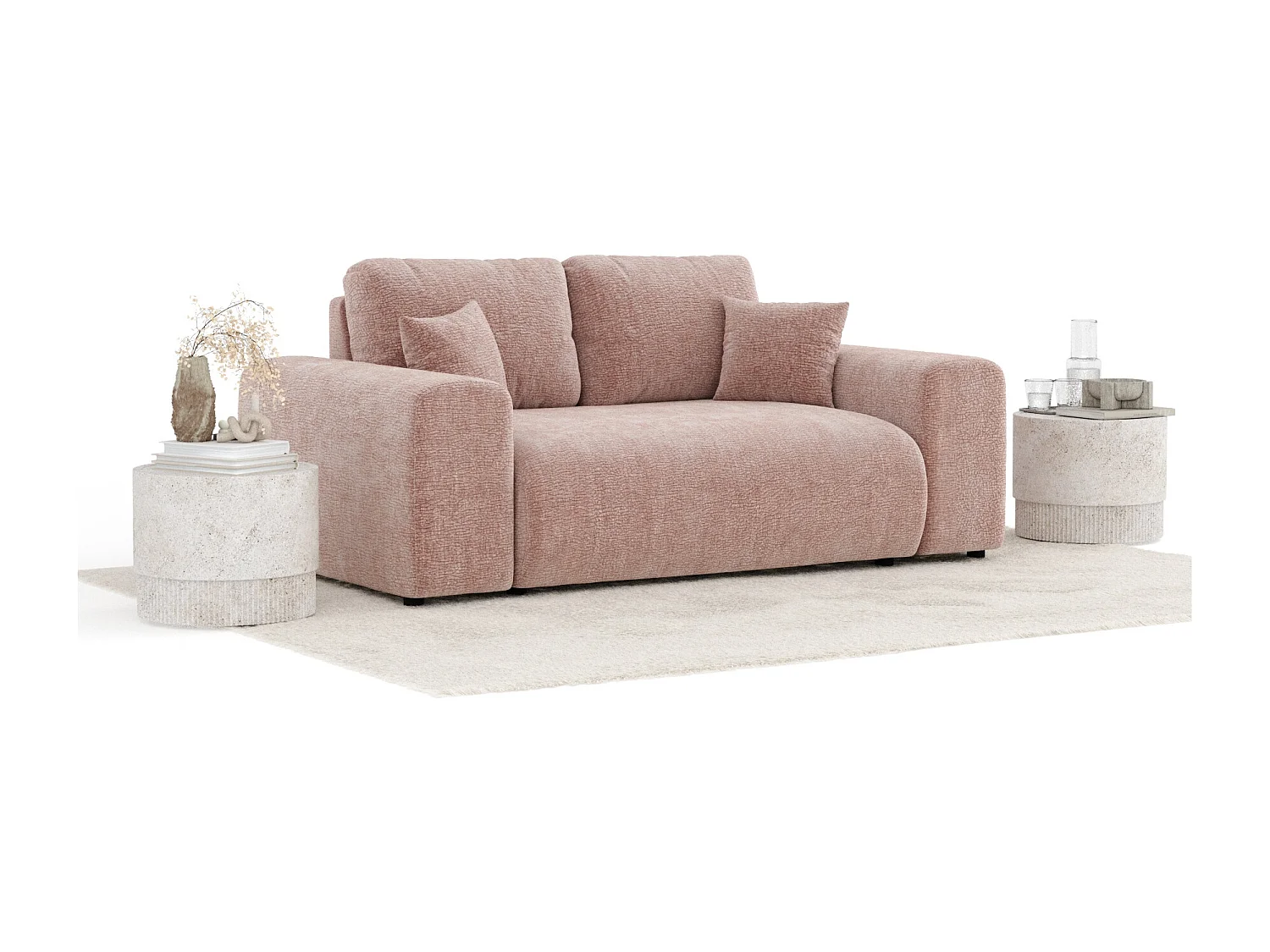 Canapé en tissu chenille Zanzibar - 2 places - rose