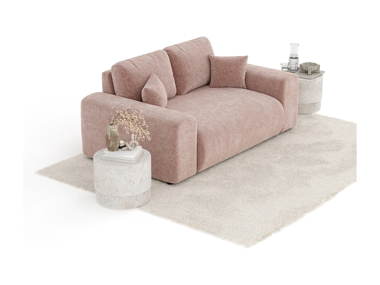 Canapé en tissu chenille Zanzibar - 2 places - rose