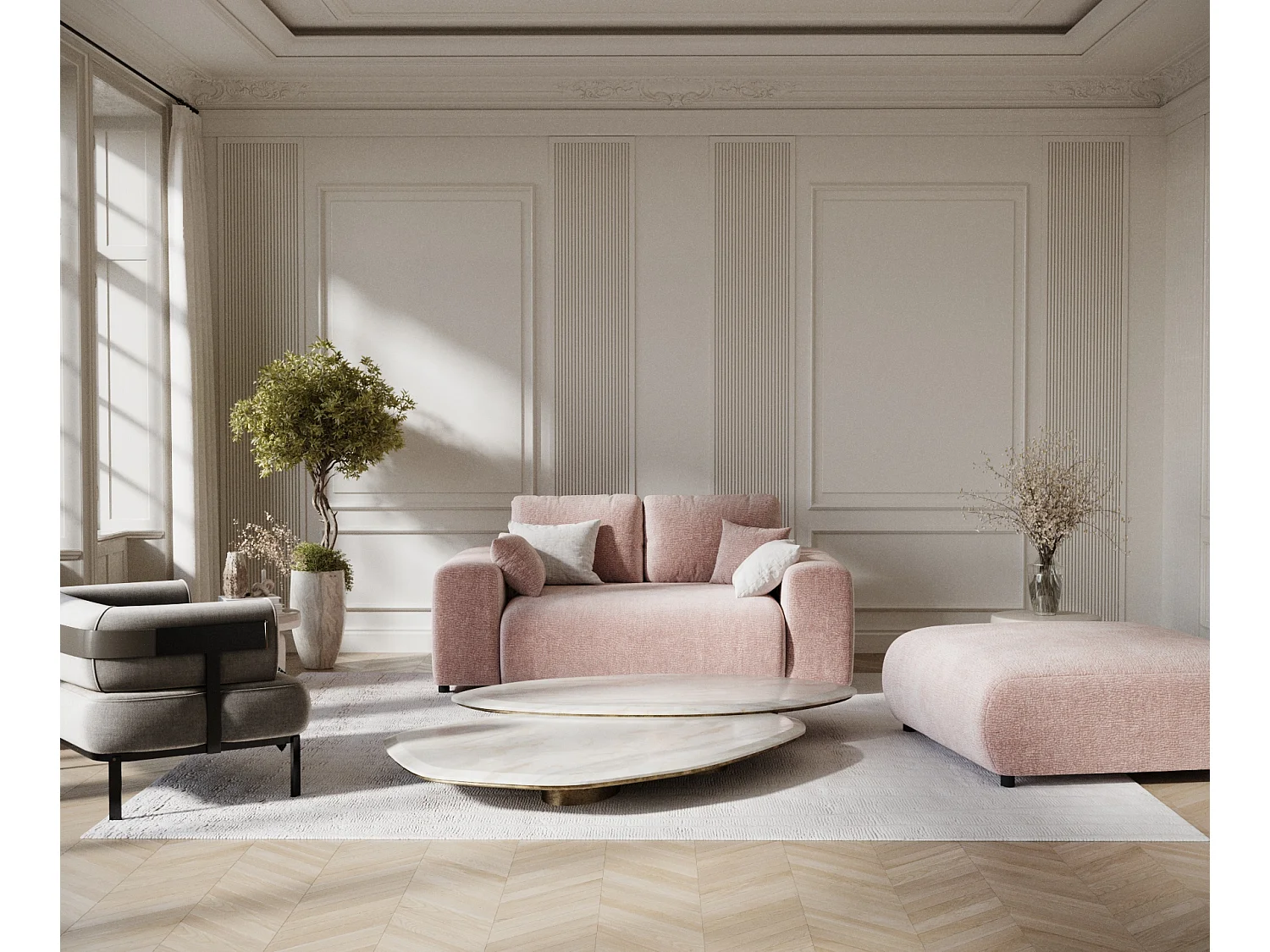 Canapé en tissu chenille Zanzibar - 2 places - rose