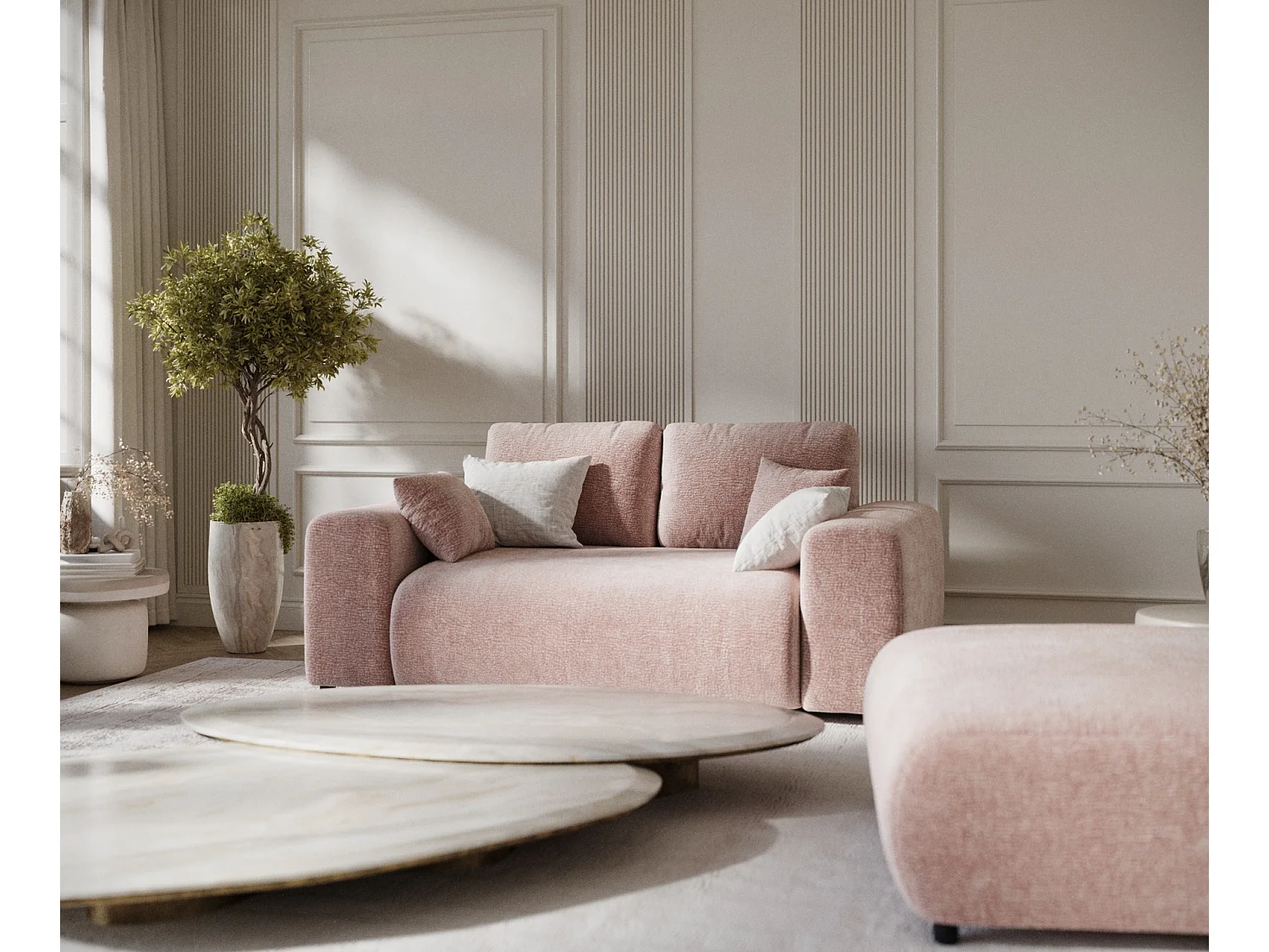 Canapé en tissu chenille Zanzibar - 2 places - rose