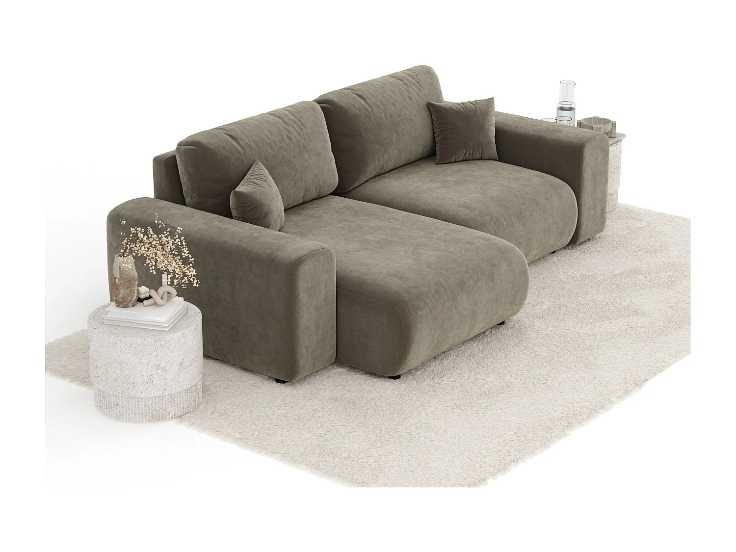 Canapé d'angle en tissu velours Zanzibar - 4 places - taupe