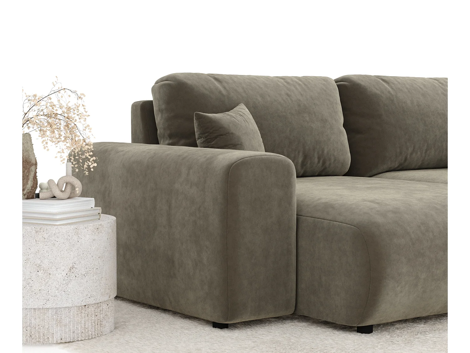 Canapé d'angle en tissu velours Zanzibar - 4 places - taupe