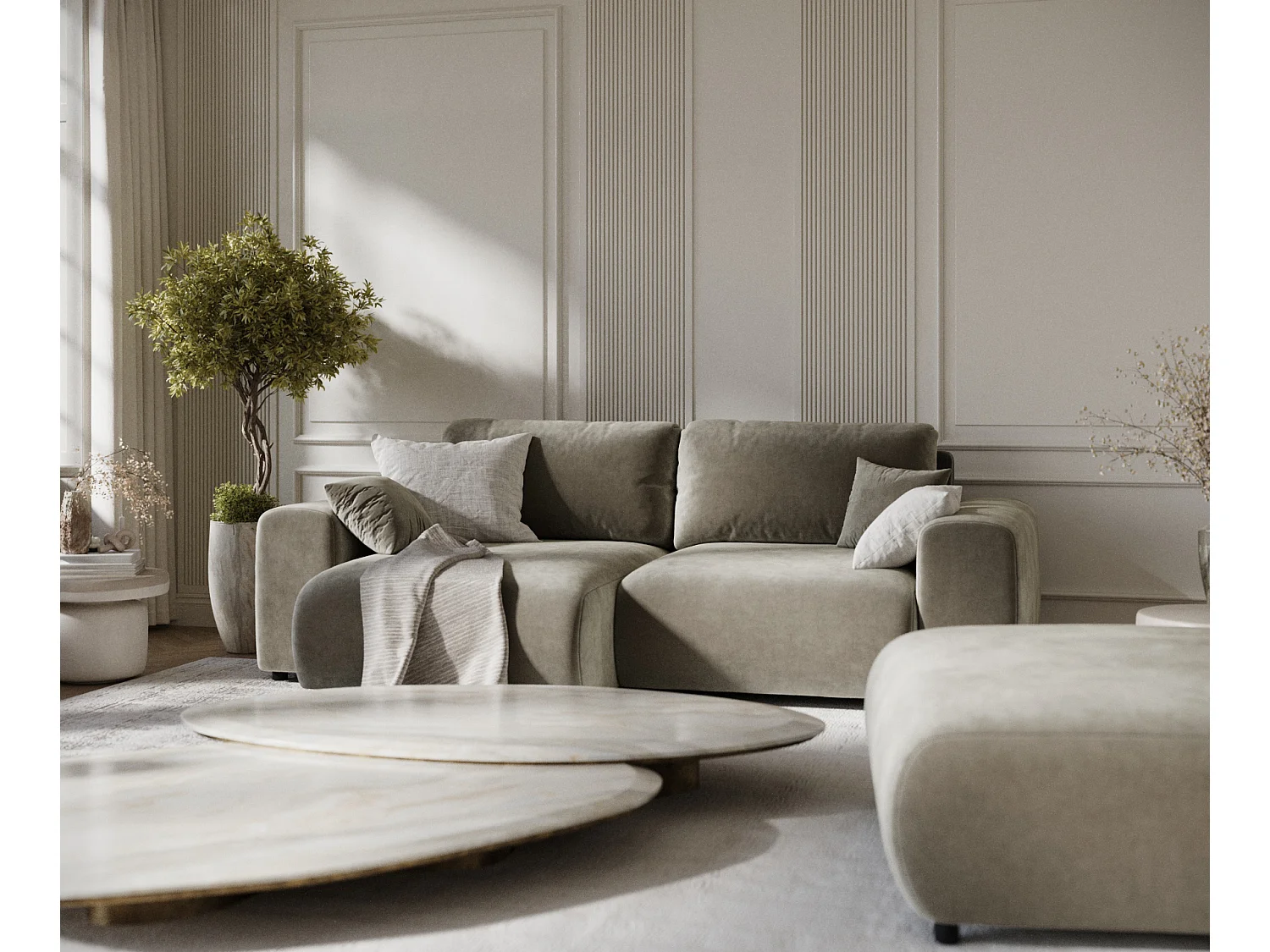 Canapé d'angle en tissu velours Zanzibar - 4 places - taupe