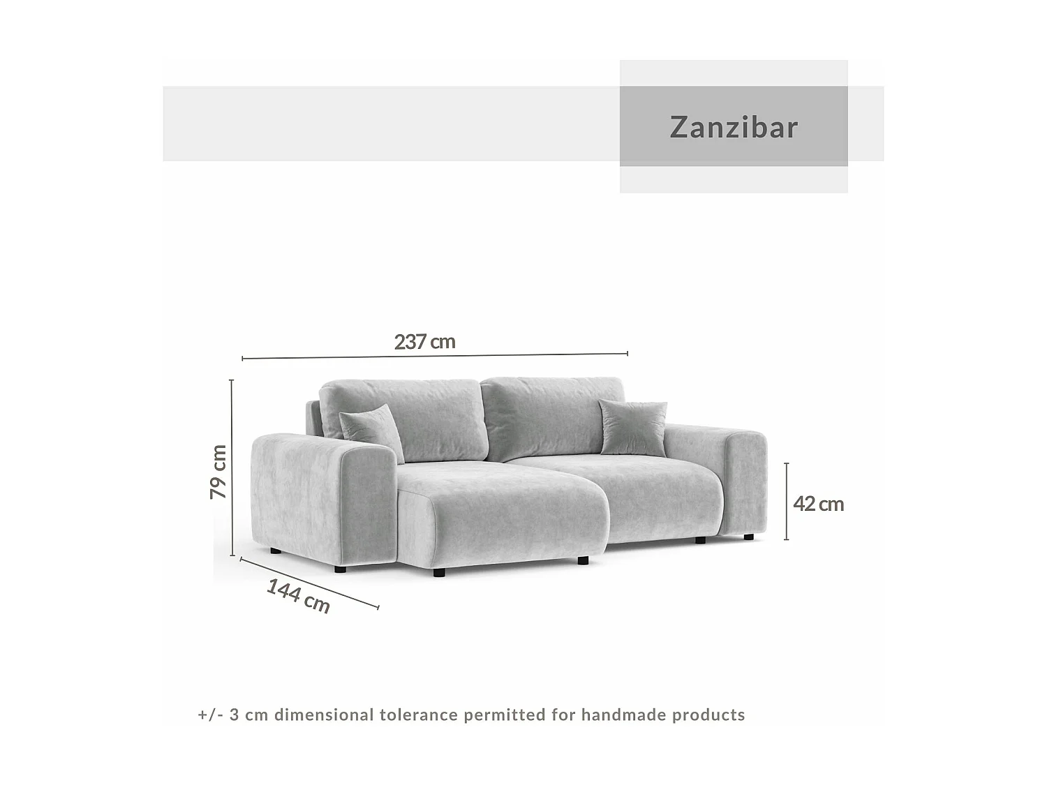 Canapé d'angle en tissu velours Zanzibar - 4 places - taupe