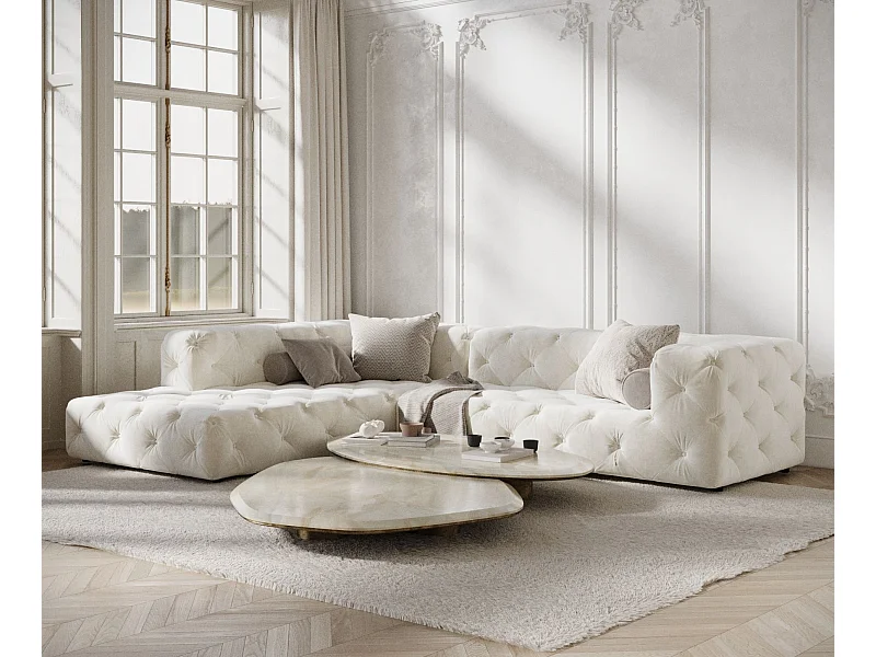 Ecksofa Cosimo - Samtstoff - Fünf-Personen - creme