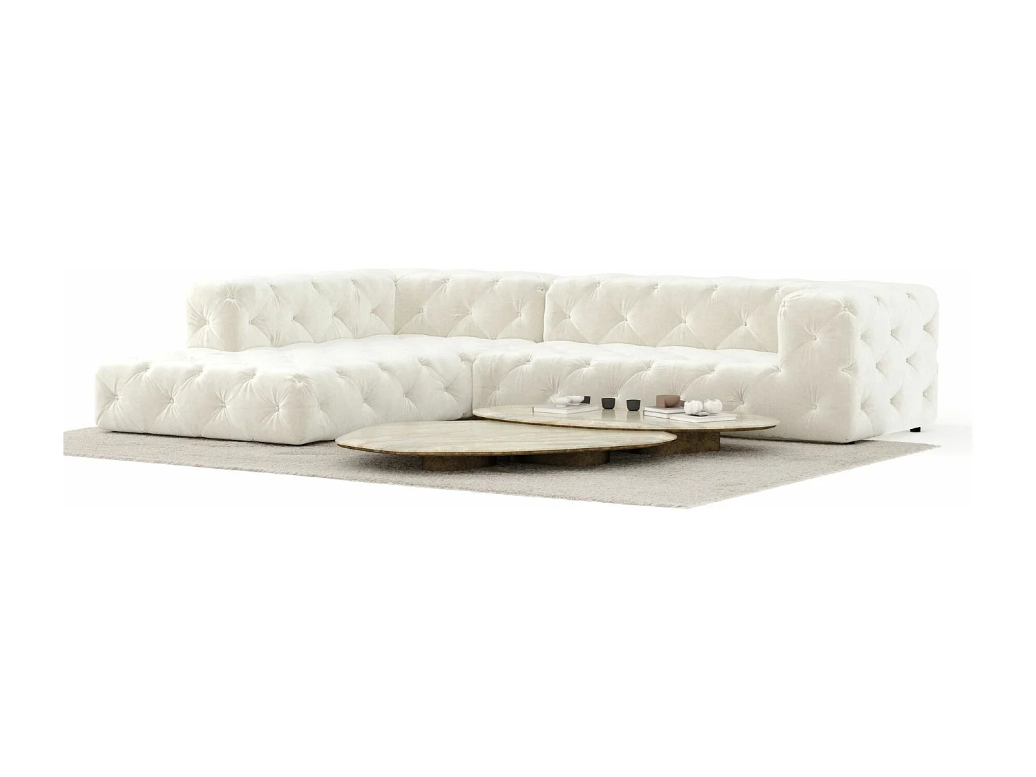 Canapé d'angle Cosimo - velours - 5 places - creme