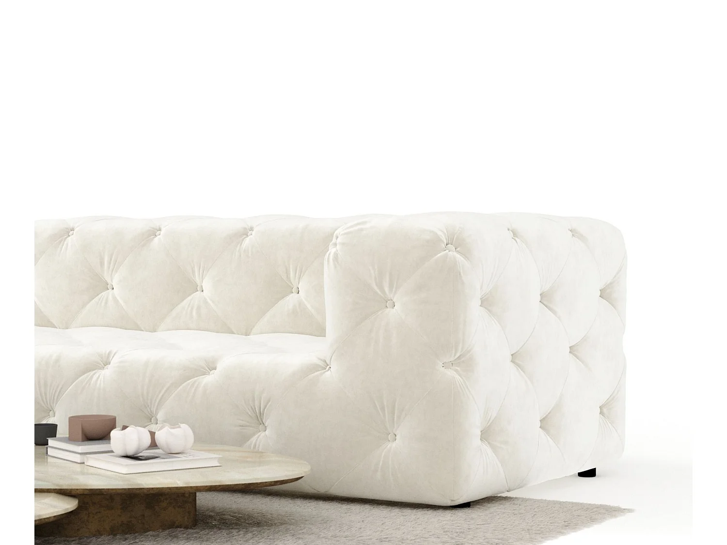 Canapé d'angle Cosimo - velours - 5 places - creme