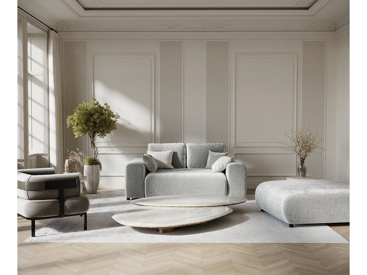 Canapé en tissu chenille Zanzibar - 2 places - gris clair