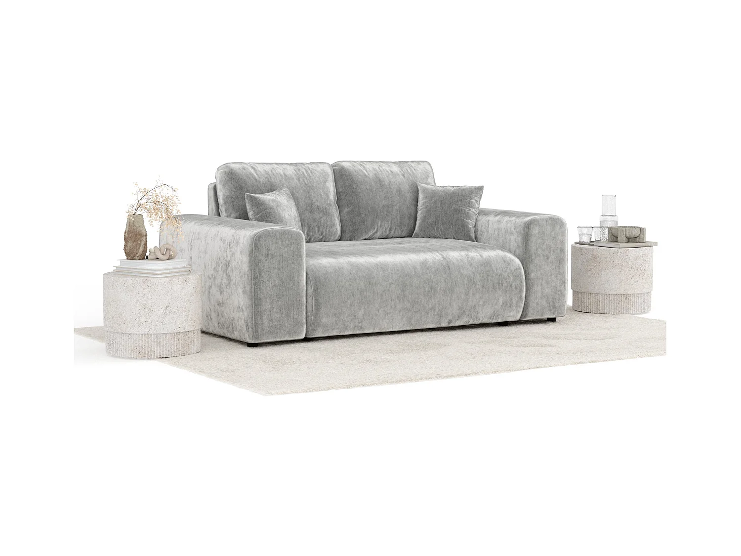 Sofa aus Chenille-Stoff Zanzibar - Zwei-Personen - hellgrau