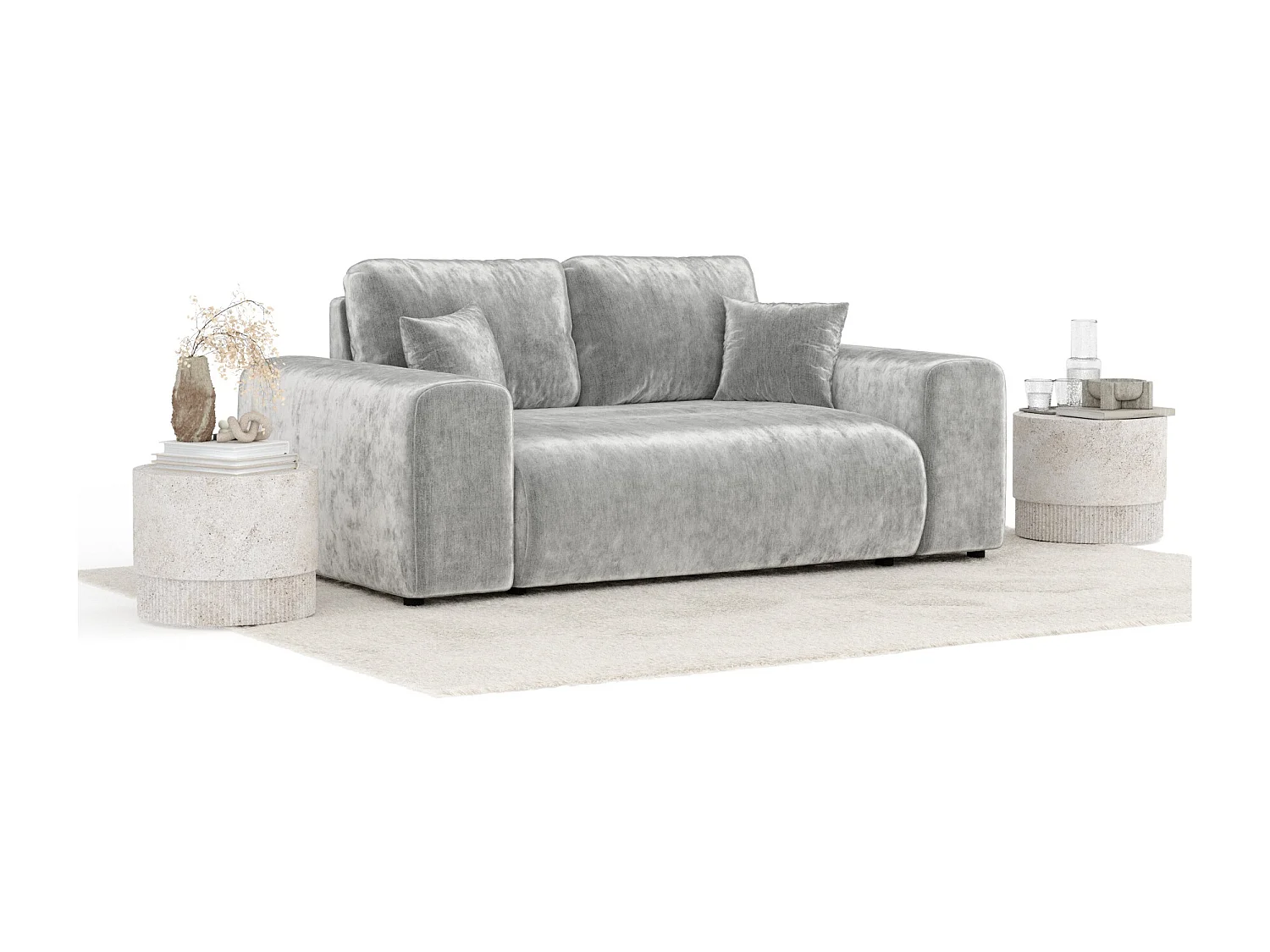 Canapé en tissu chenille Zanzibar - 2 places - gris clair