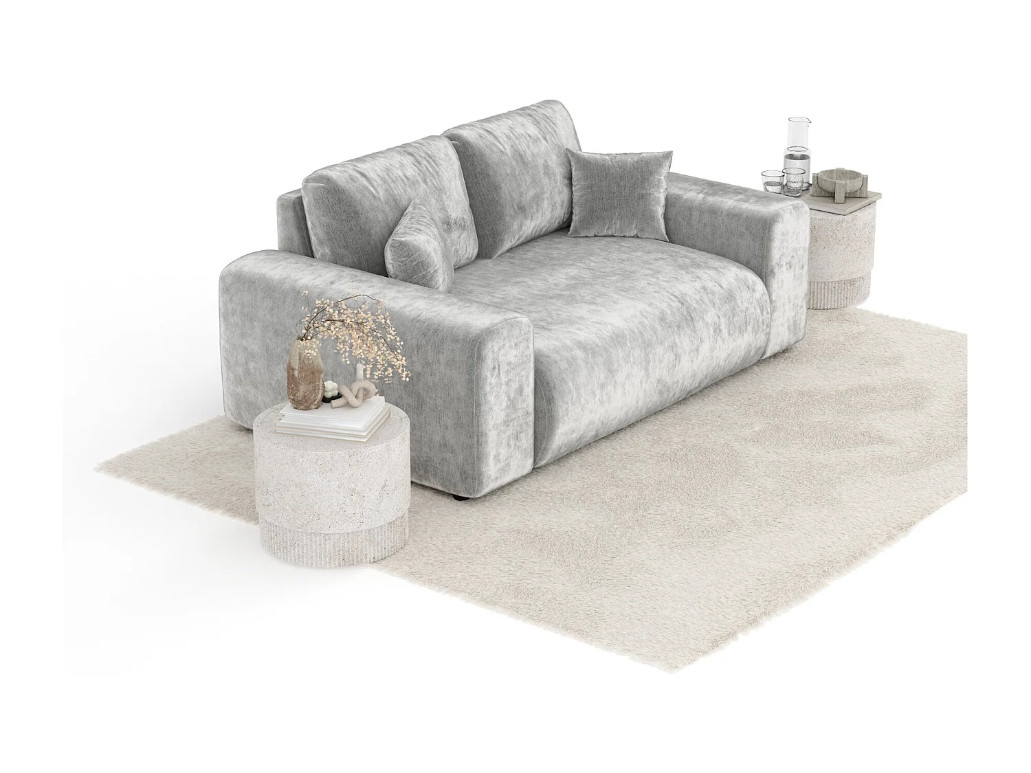 Canapé en tissu chenille Zanzibar - 2 places - gris clair