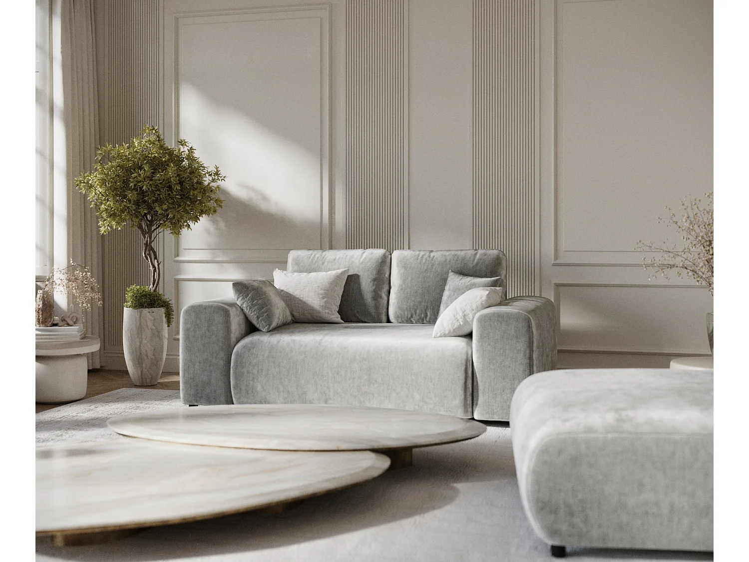 Canapé en tissu chenille Zanzibar - 2 places - gris clair