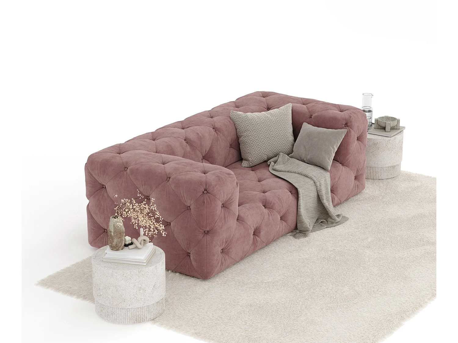 Canapé Cosimo - velours - 2 places - rose