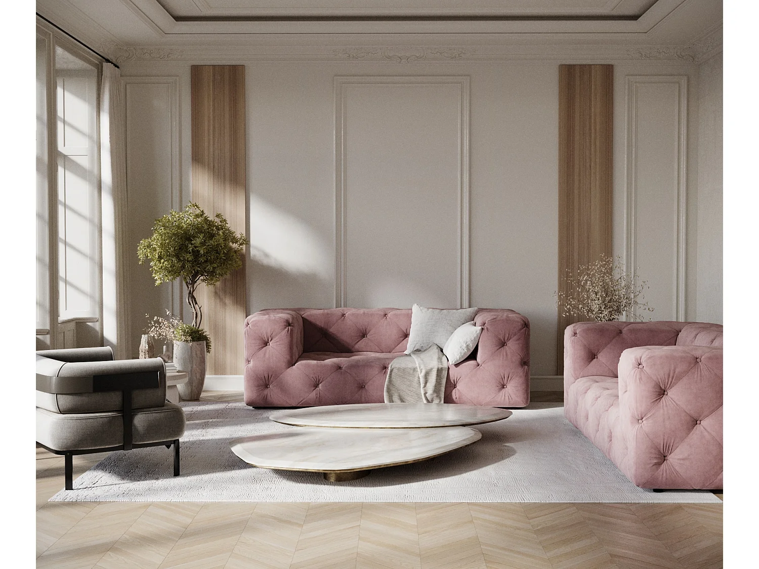 Canapé Cosimo - velours - 2 places - rose