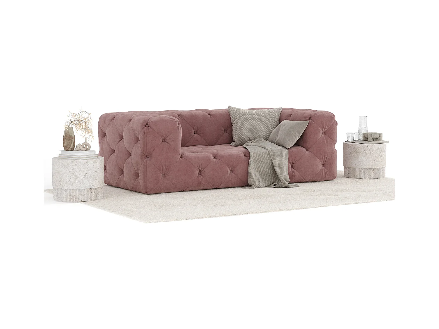 Sofa Cosimo - Samtstoff - Zwei-Personen - rosa