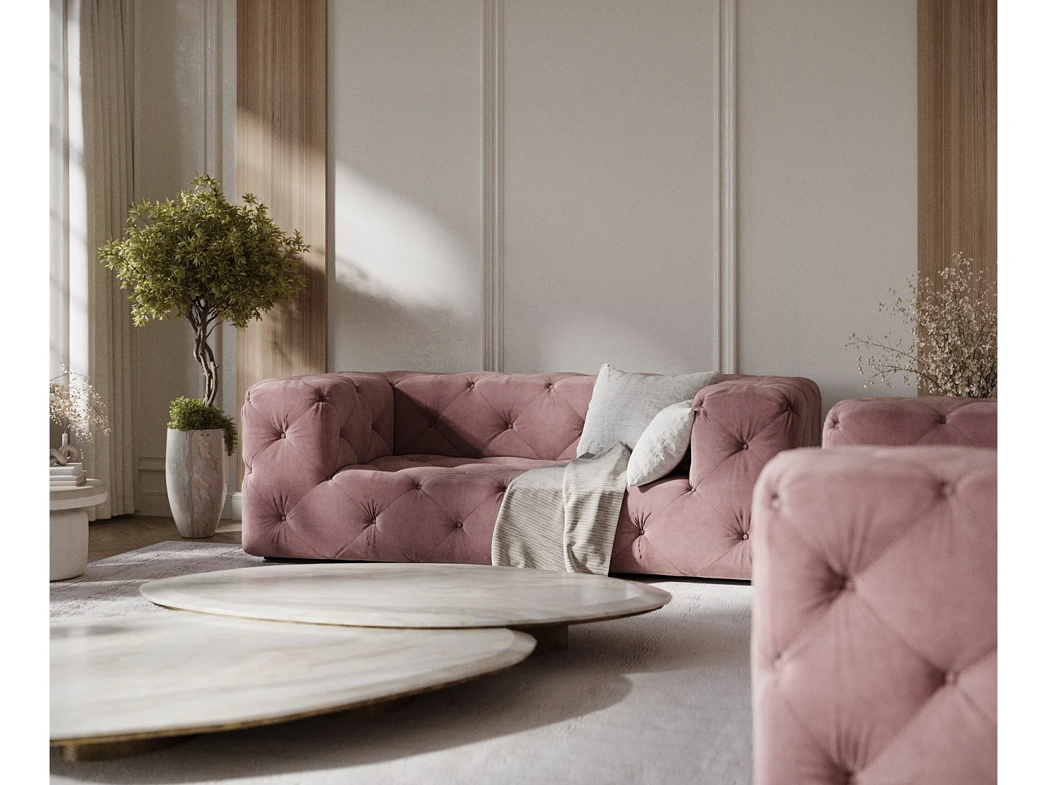 Canapé Cosimo - velours - 2 places - rose