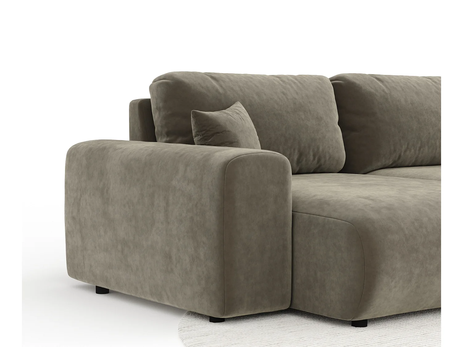 Canapé d'angle panoramique en tissu velours Zanzibar - 6 places - taupe