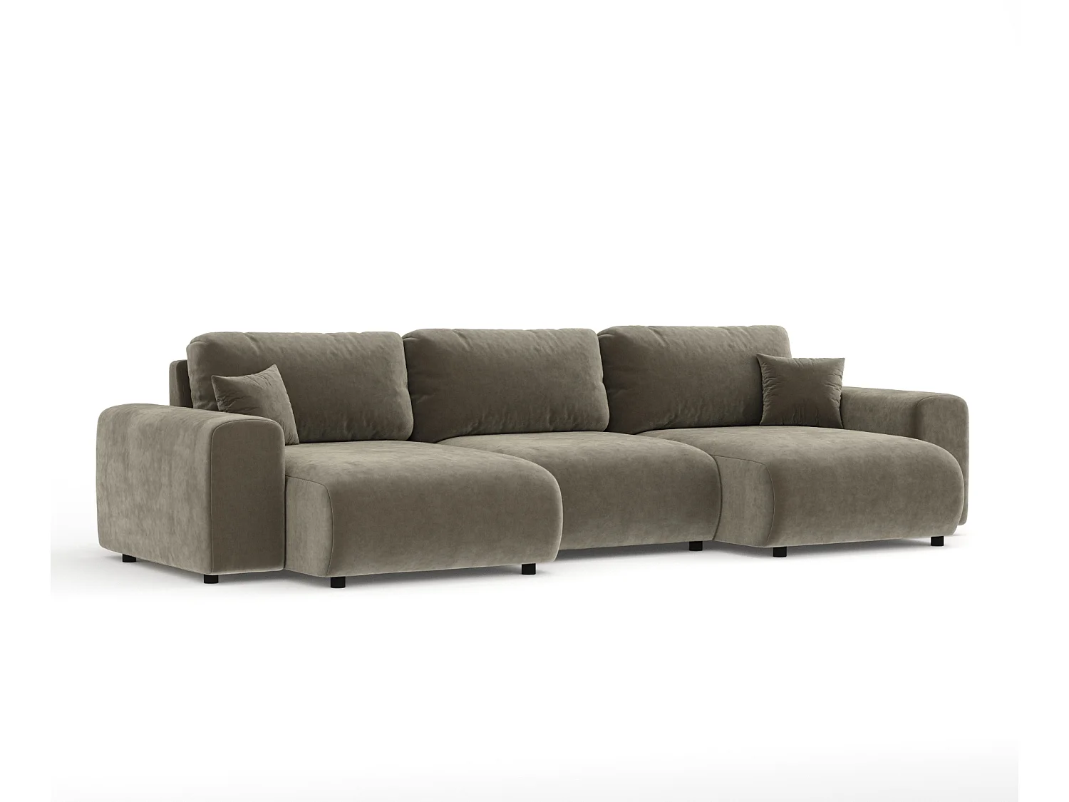 Canapé d'angle panoramique en tissu velours Zanzibar - 6 places - taupe