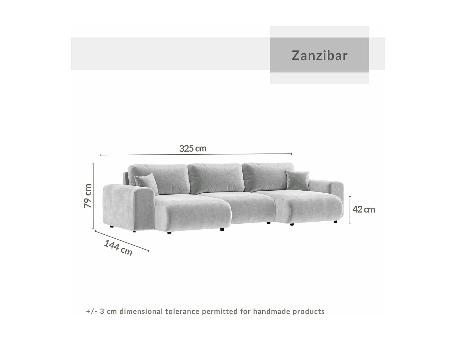 Canapé d'angle panoramique en tissu velours Zanzibar - 6 places - taupe