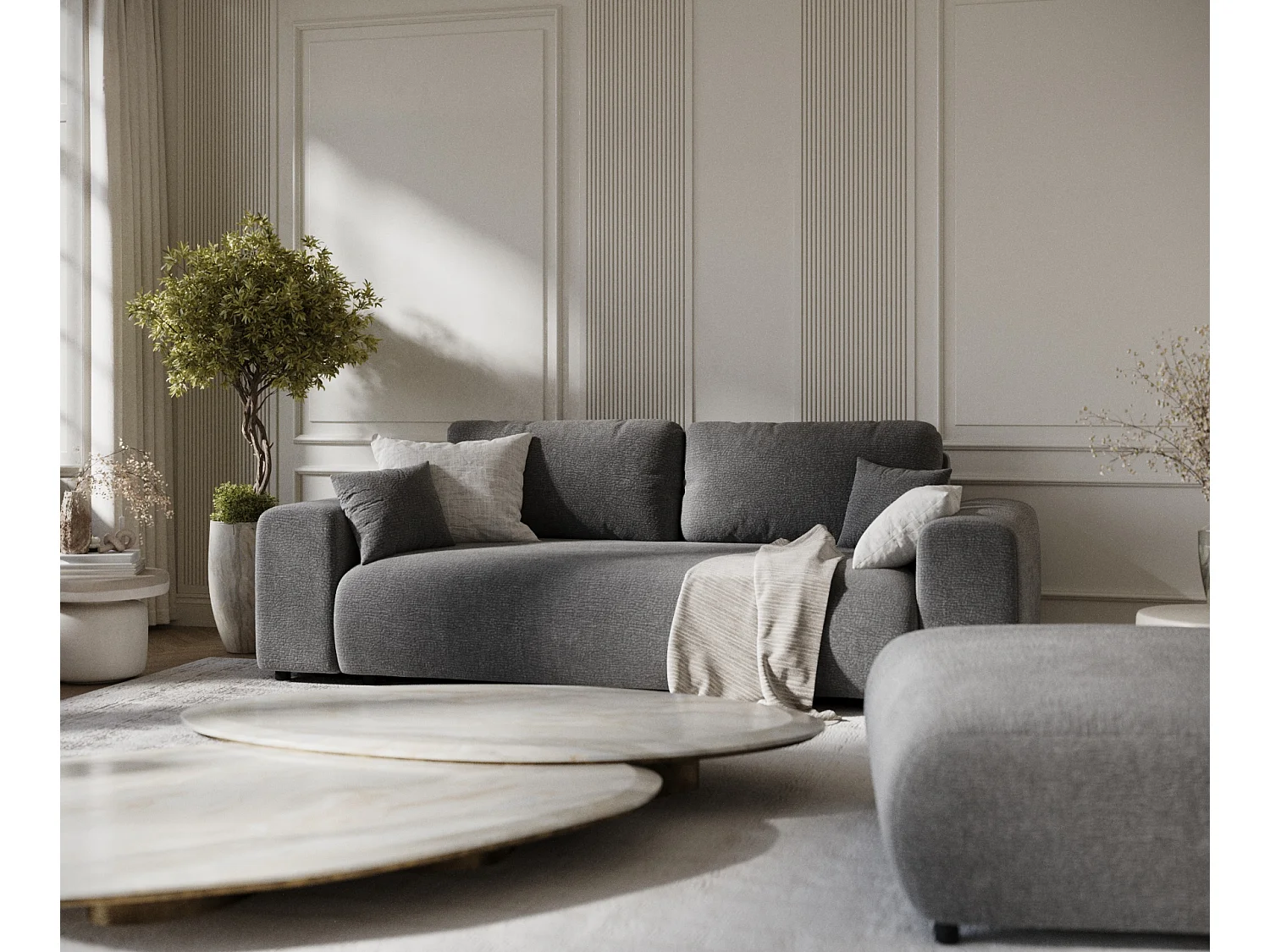 Canapé en tissu chenille Zanzibar - 3 places - gris