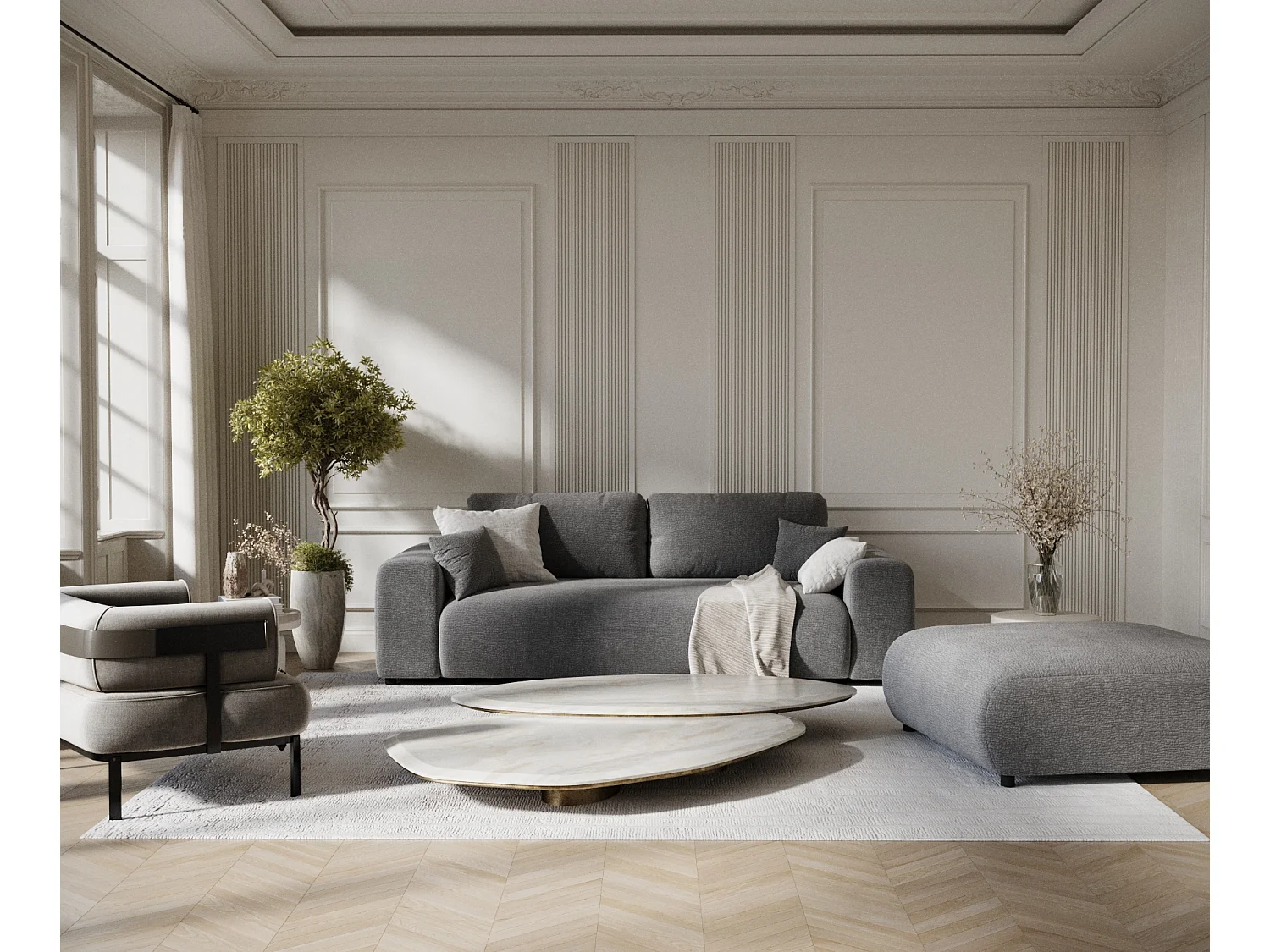 Canapé en tissu chenille Zanzibar - 3 places - gris