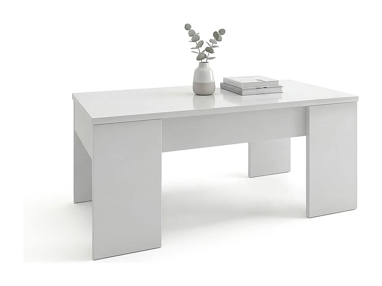 Mesa de centro elevable con almacenaje en blanco artick 100x45-56 cm Vita Blanco Artik (Blanco Mate)